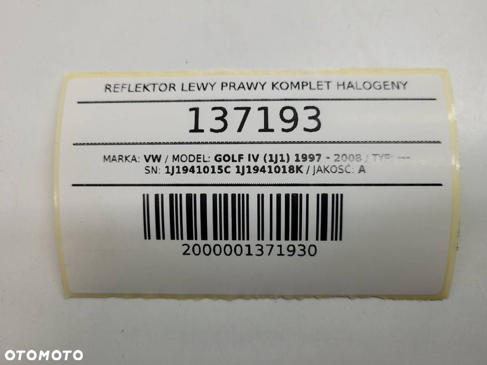LAMPA PRZÓD LEWA PRAWA KOMPLET HALOGENY VW GOLF IV EU 1J1941015C 1J1941018K - 12