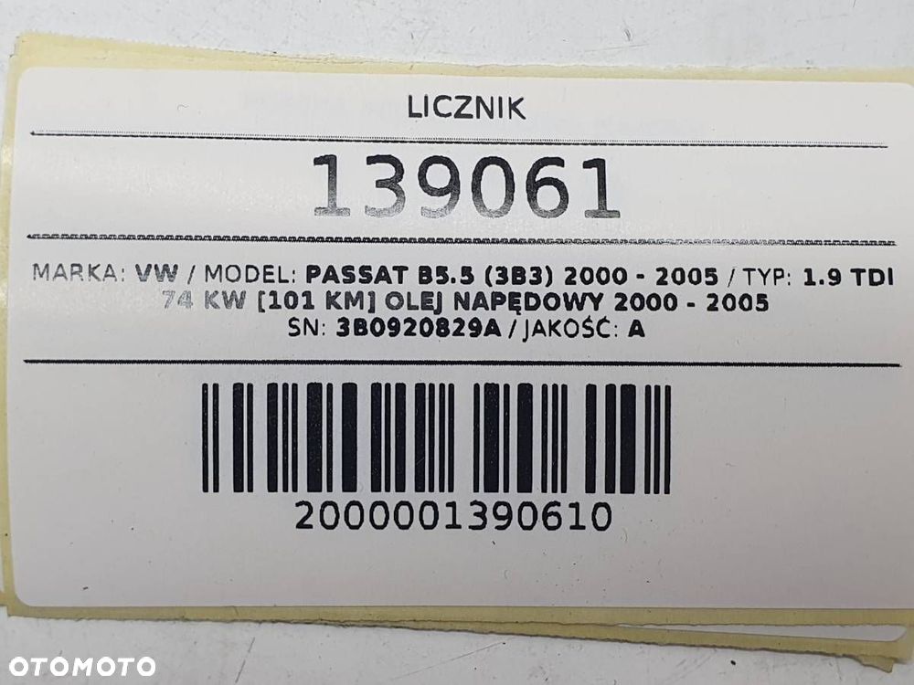 LICZNIK ZEGARY 3B0920829A VW PASSAT B5 LIFT 1.9 TDI 101km EUROPA FIS - 6