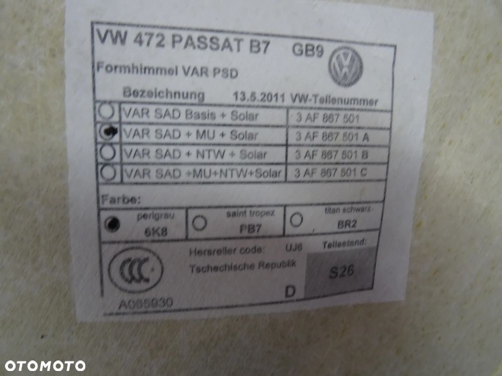 3AF867501A 6K8 podsufitka Szyberdach kombi VW Passat B7 czesci - 4