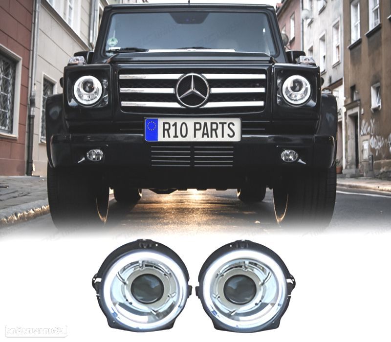 FARÓIS MERCEDES CLASSE G W463 89-18 LOOK AMG G55 LED BRANCO - 1