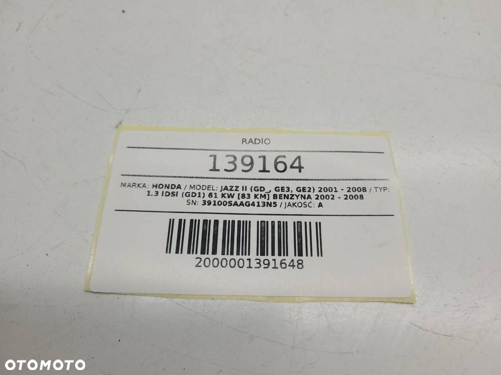 RADIO ODTWARZACZ CD HONDA JAZZ II 39100SAAG413N5 EUROPA - 8