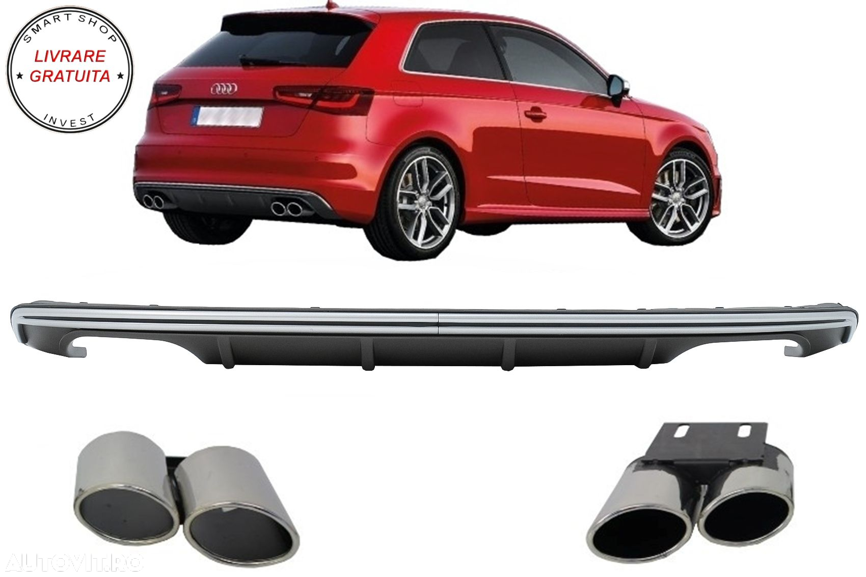 Difuzor Bara Spate Audi A3 8V Hatchback Sportback (2012-2015) S3 Design cu Ornamen- livrare gratuita - 14