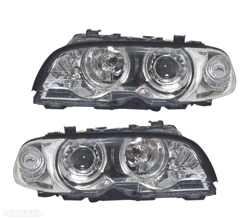 FARÓIS BMW E46 COUPE CABRIO 99-03 ANGEL EYES FUNDO CROMADO - 1