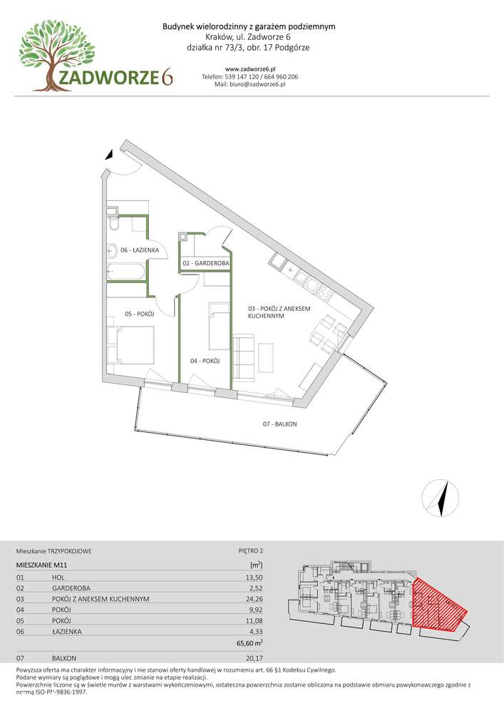 Nowe 3-pokojowe mieszkanie 65,60 m² | Drugie piętro z balkonem