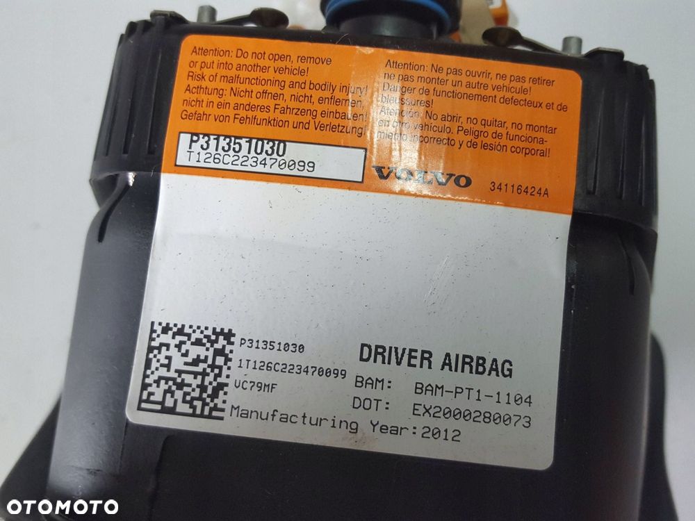 VOLVO V60 I S60 10-13r PODUSZKA AIRBAG KIEROWCY P31351030 - 5
