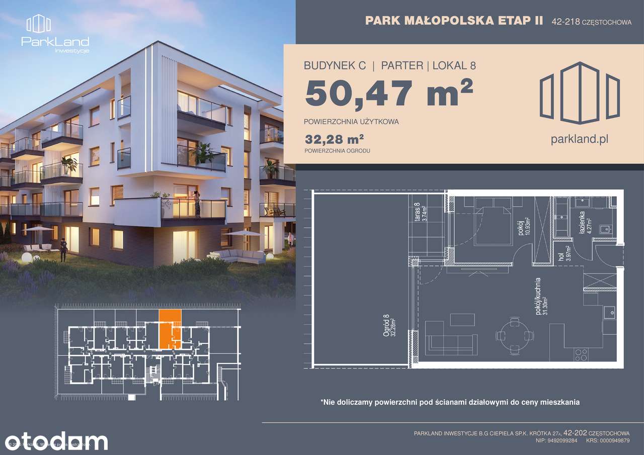 Park Małopolska Etap II - Zachodnie światło. Prywatny ogród. 2 pokoje.