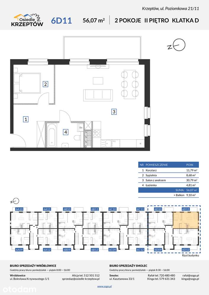 56,07m² +STRYCH 36,36m² +BALKON 9,10m² +M.PARKING.-pod Wrocławiem+las