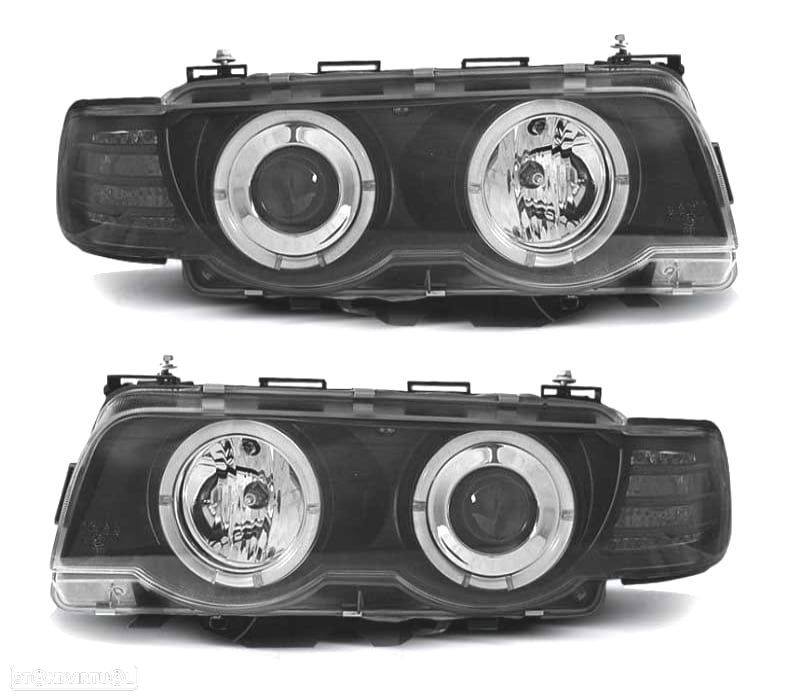 FARÓIS BMW SÉRIE 7 E38 98-01 ANGEL EYES FUNDO NEGRO - 1