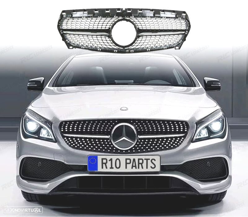 GRELHA FRONTAL MERCEDES CLA C117 16-19 LOOK GT DIAMANTE PRETO - 1