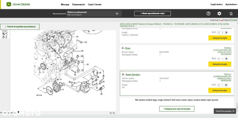 Zawór sterujący pompą paliwa John Deere RE531864 oryginał - 2