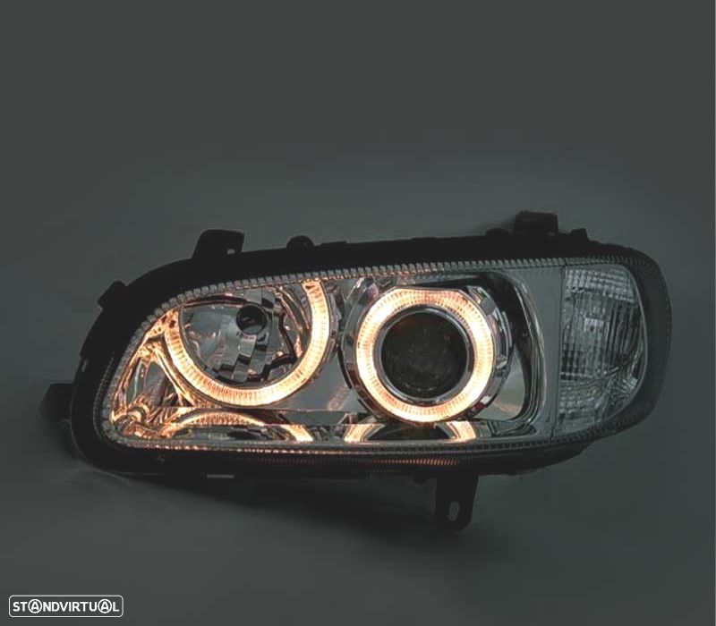 FARÓIS FRONTAIS COM ANGEL EYES PARA OPEL OMEGA B 94-99 FUNDO CROMADO H1 - 3