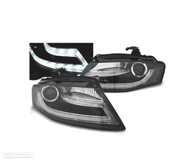 FARÓIS FRONTAIS AUDI A4 B8 07-11 LUZ DIURNA LED DRL FUNDO PRETO