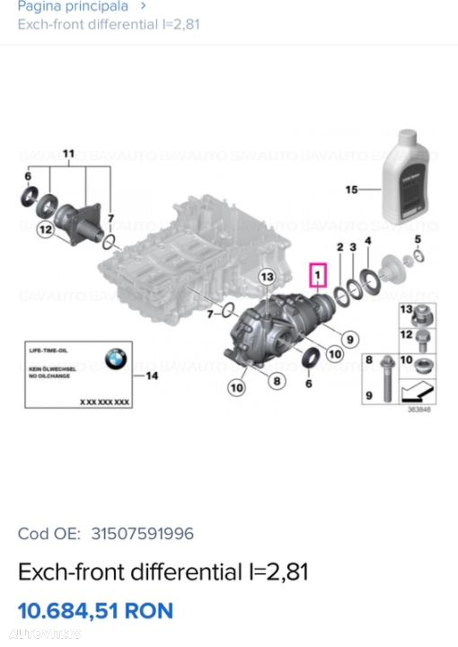 Grup fata bmw 750xd  f01 f02 LCI M 381hp raport 2.81  diferential - 3