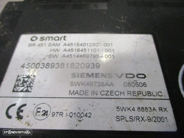 Caixa Fusiveis A4515451101 A4515401250  A4514469795 SMART  FORTWO 2 451 2008 1.0I 60CV 3P BRANCO ORIGINAL SIEMENS - 3