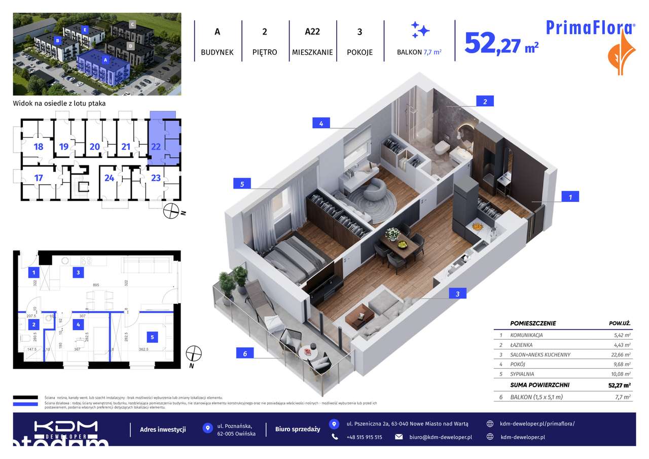 Mieszkanie na sprzedaż, 3 pokoje, 52 m², Owińska