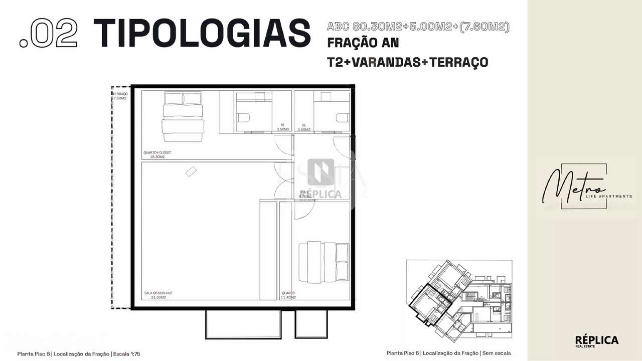 Apartamento T2 com Varandas e Terraço no Metro Life Apartments - Grande imagem: 4/5