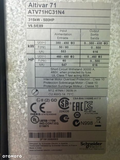 Inny Schneider Electric ALTIVAR 71 ATV71HC31N4 315KW - 3
