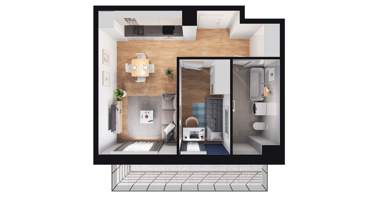 2-pokojowe mieszkanie 36m2 + balkon - Pełny obrazek: 3/13