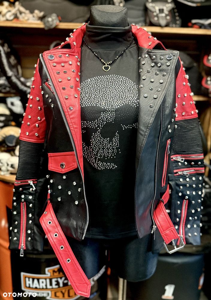 Kurtka damska skórzana czerwona z ćwiekami - 1