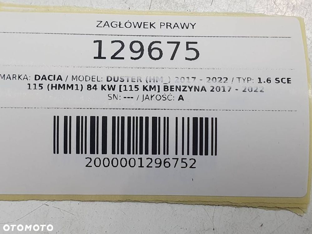 ZAGŁÓWEK PRAWY PRAWY DACIA DUSTER II EUROPA - 5