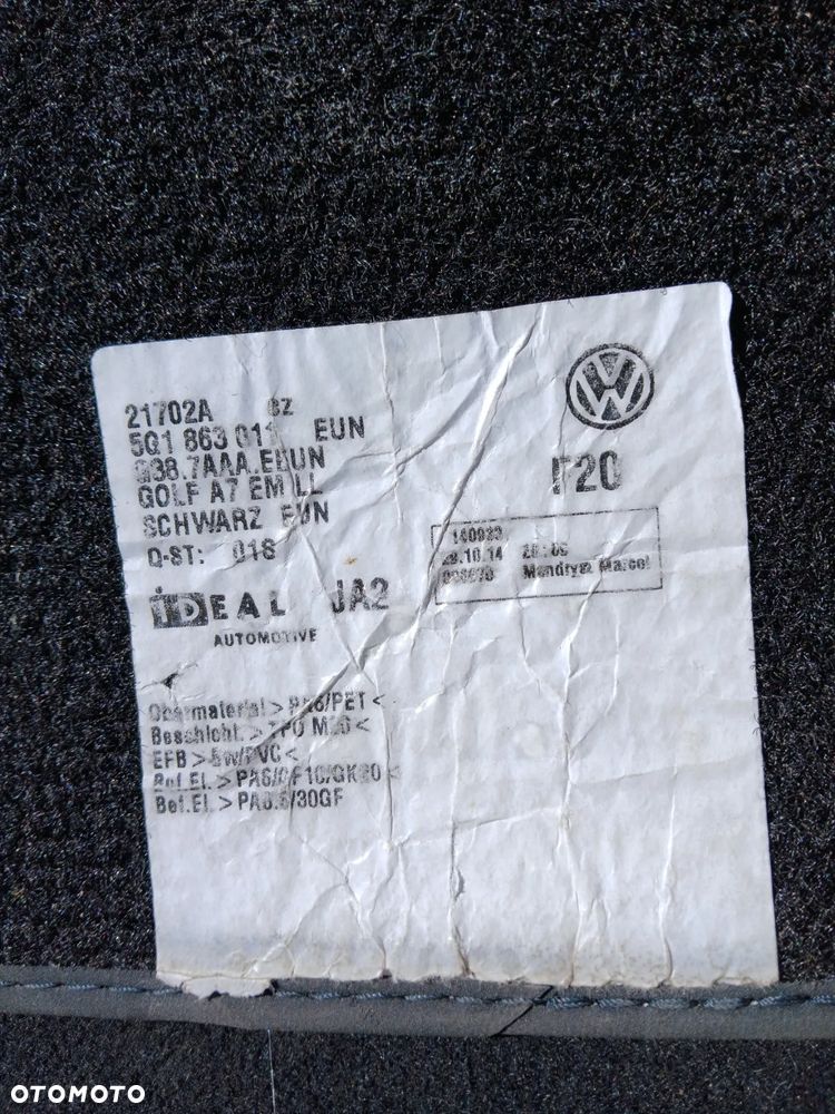 Dywaniki Dywany Komplet 4x Golf 7 VII 5-Drzwi 5G1 Europa - 5