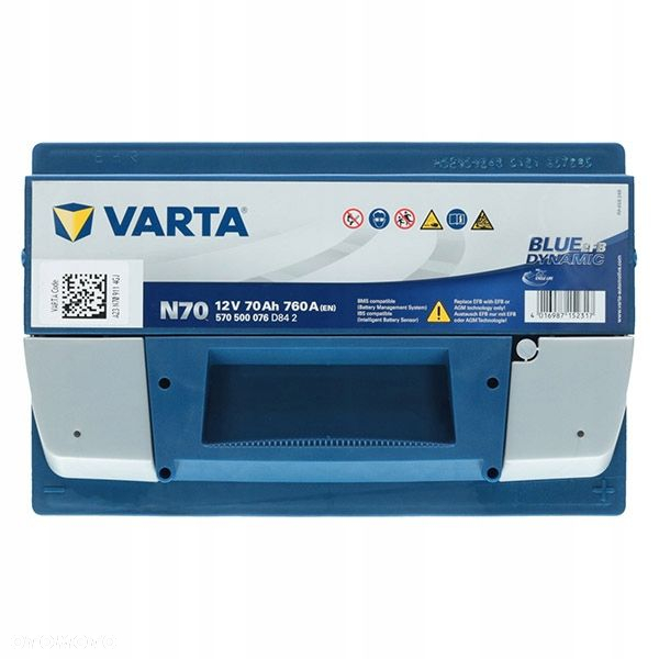Akumulator Varta EFB N70 12V 70Ah 760A L3 StartStop P - 19,5 kg - 3