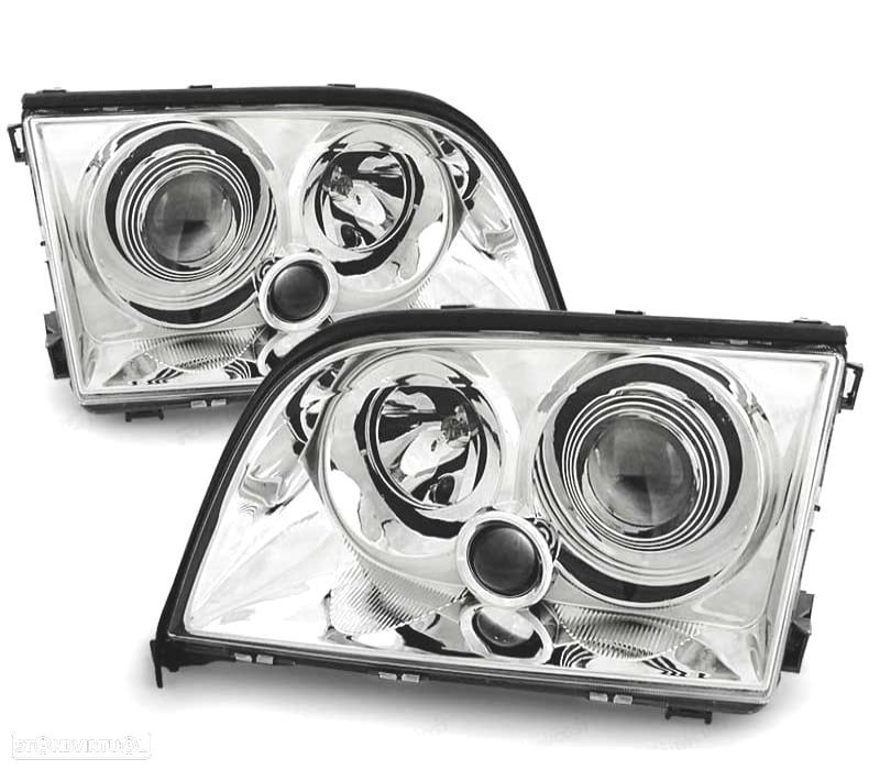 FARÓIS COM PROJETOR MERCEDES S W140 91-98 FUNDO CROMADO - 1