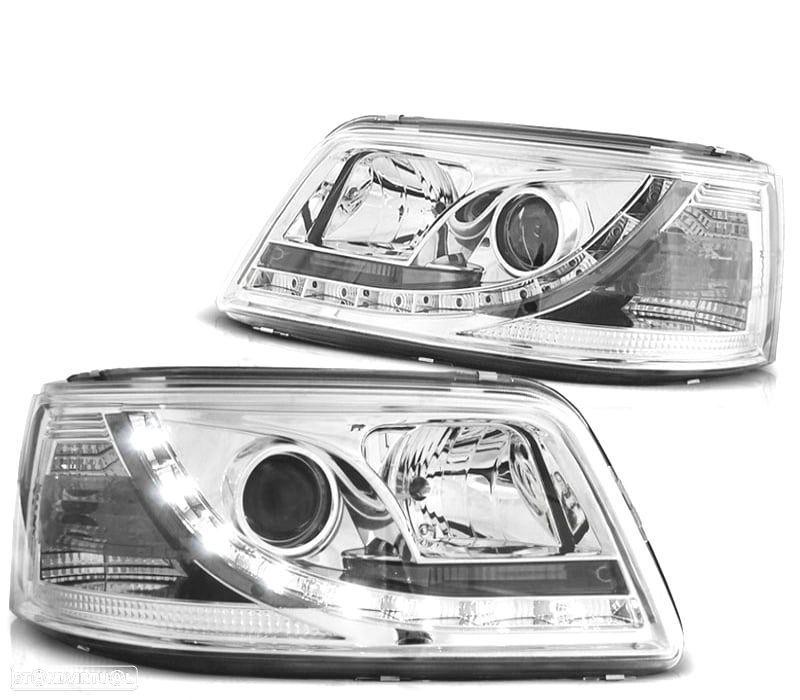 CONJUNTO DE FARÓIS PARA VOLKSWAGEN VW T5 03-09 SPORT DAYLIGHT LEDS CROMADOS - 1