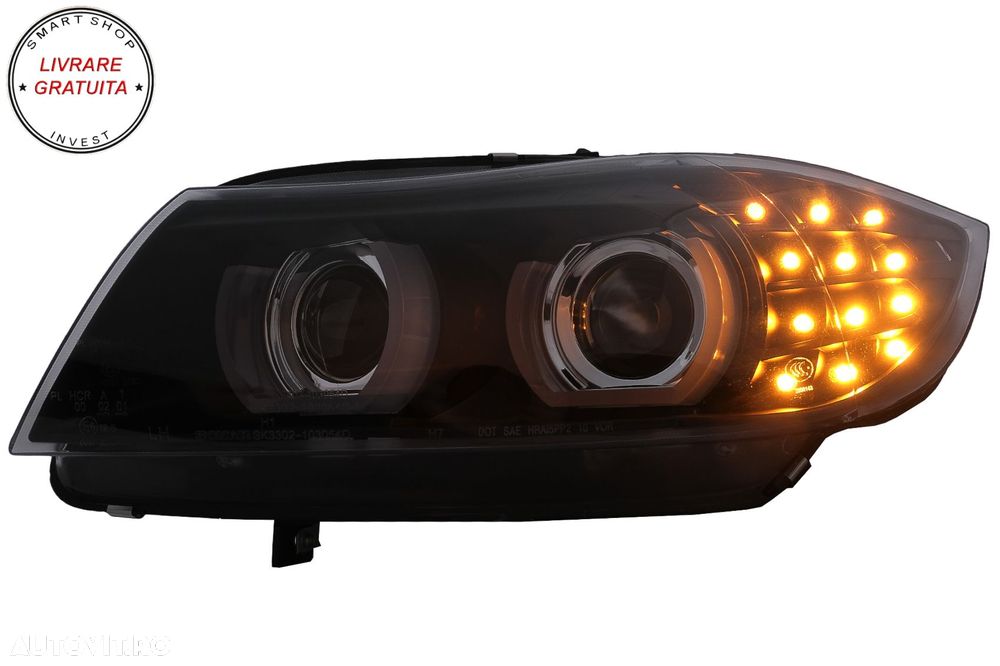 Faruri Xenon 3D Angel Eyes LED DRL BMW Seria 3 E90 E91 (2008-2011) Negru- livrare gratuita - 8