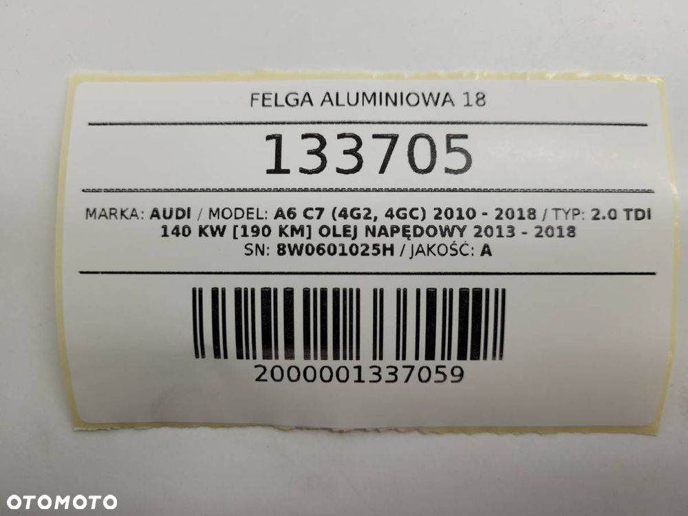 FELGA ALUMINIOWA 18" 8W0601025H AUDI A6 C7 8J ET40 5X112 - 9