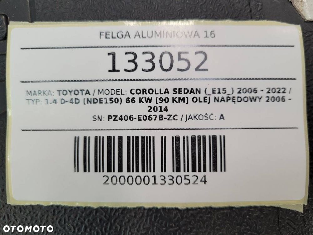 FELGA ALUMINIOWA 16 TOYOTA COROLLA E15 PZ406-E067B-ZC 6,5JX16 ET45 5X114,3 - 8