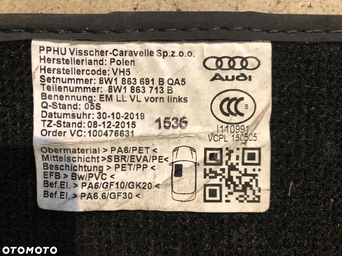 DYWANIKI WELUROWE AUDI A4 B9 AVANT ORYGINALNE KOMPLET - 10