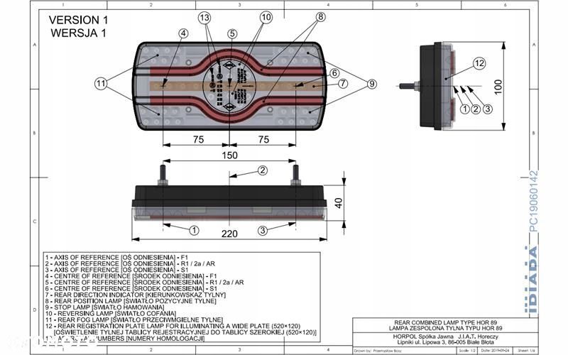 lampa zespolona ze światłem oświetlenia tablicy (led) 12/24v lewy - 7