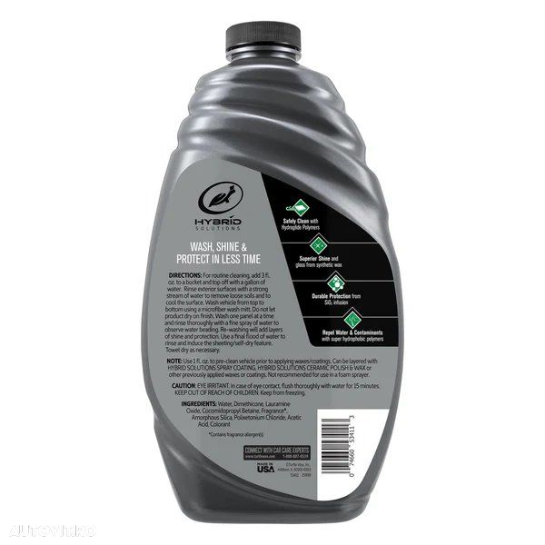 Sampon auto cu ceara Turtle Wax 53351 Hybrid Solutions Ceramic Wash & Wax 1,42 Litri - 2