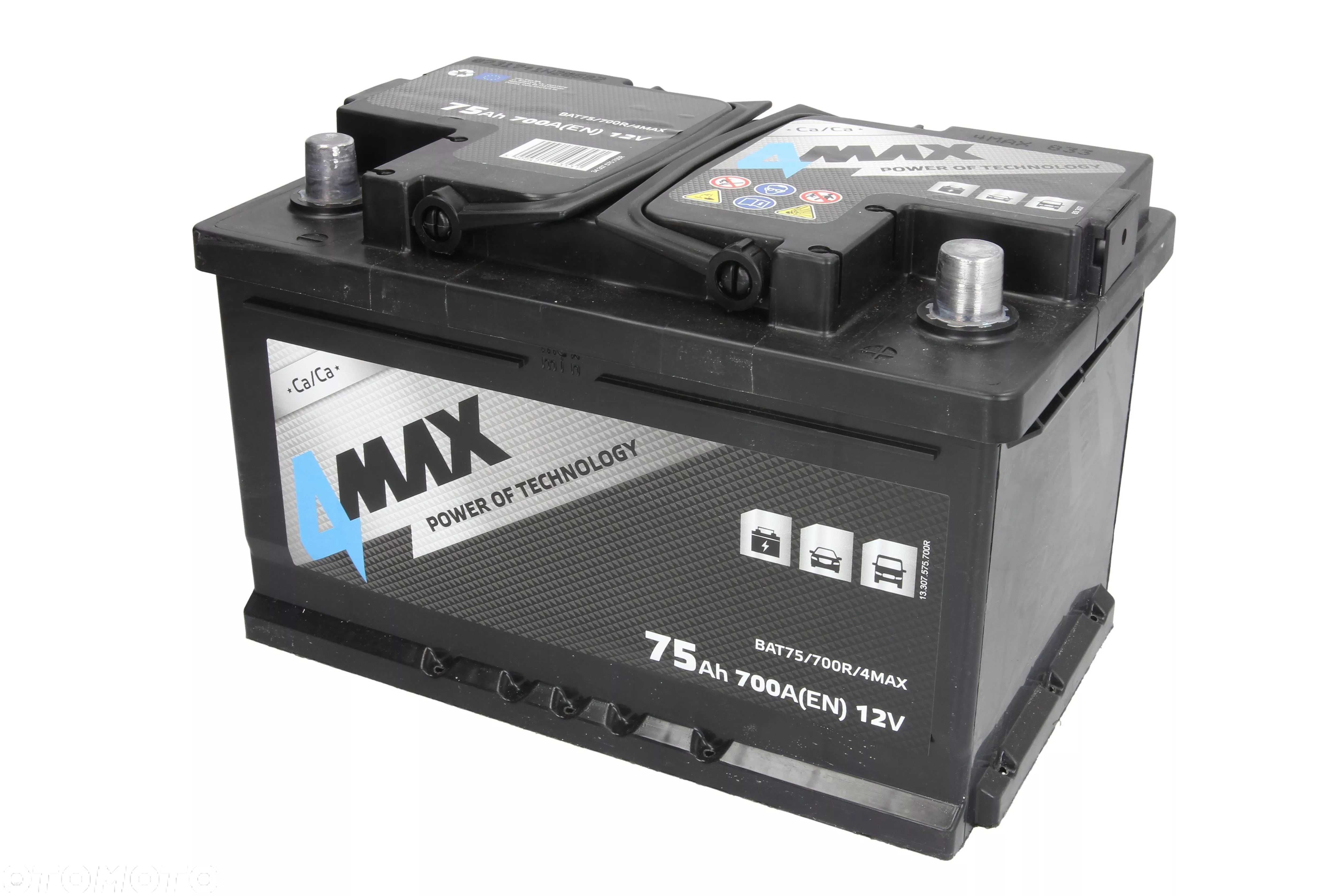 Akumulator 4MAX 75AH 700A P+ PROMOCJA( zastępuje 70ah 72ah 74ah 77ah) - 1