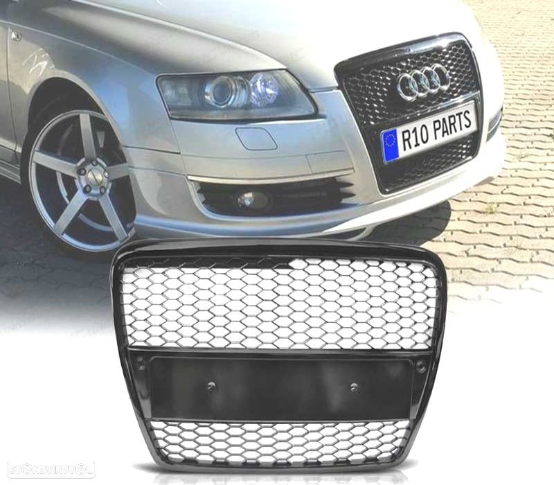 GRELHA FRONTAL AUDI A6 C6 04-08 LOOK RS PRETO BRILHANTE - 1
