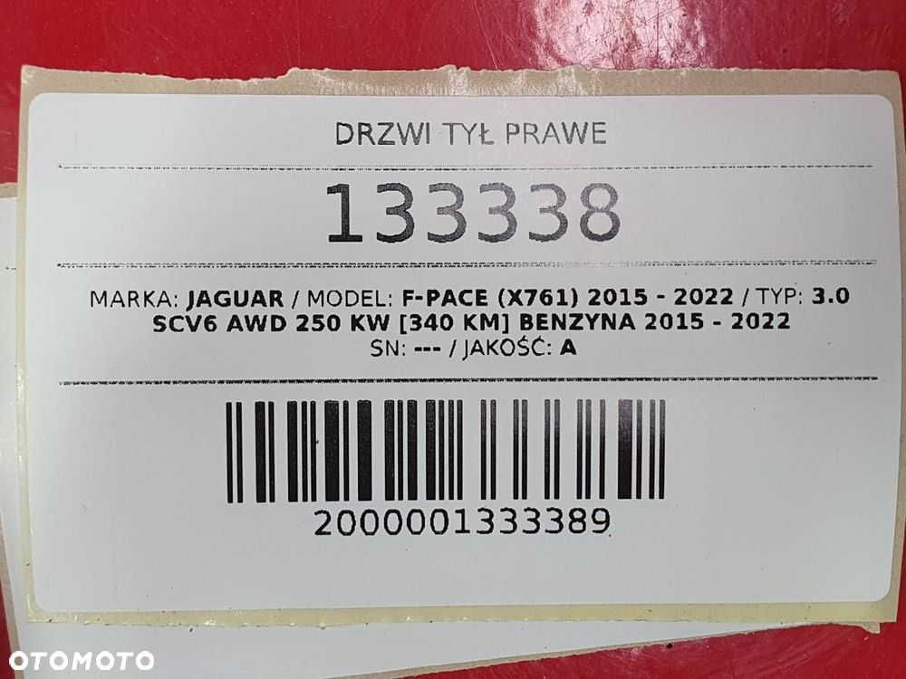 DRZWI TYŁ PRAWE JAGUAR F-PACE X761 LRC NER POLARIS WHITE ORYGINAŁ - 16