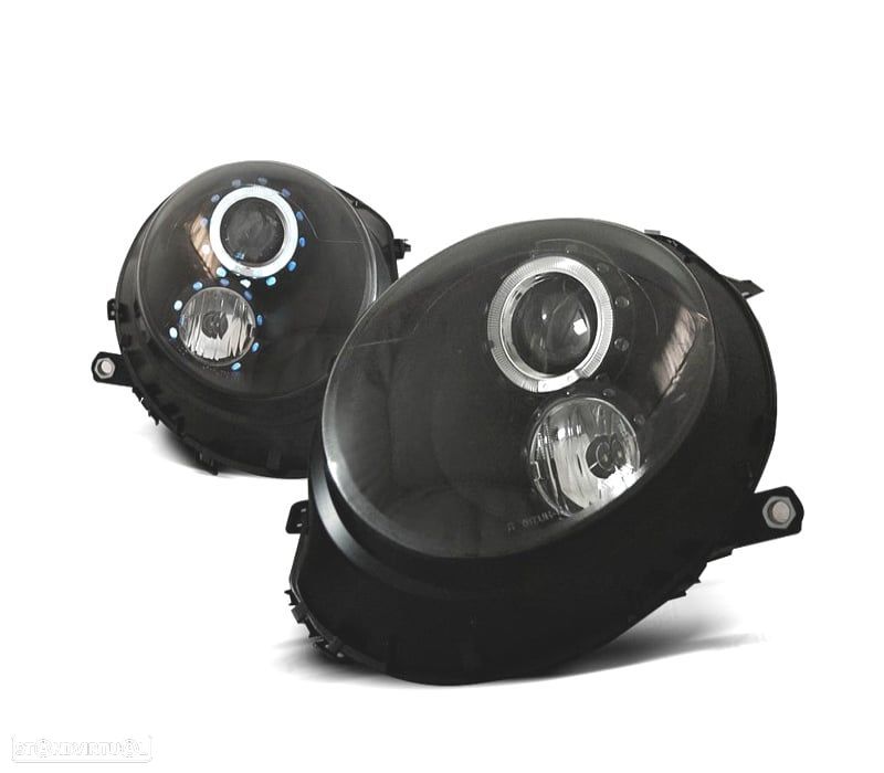 FARÓIS FRONTAIS PARA MINI COOPER R56 R57 06-14 OLHOS DE ANGEL FUNDO PRETO - 1