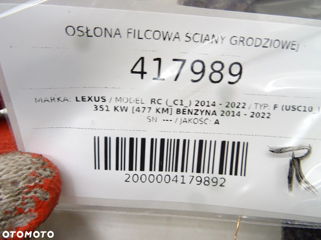 OSŁONA FILCOWA ŚCIANY GRODZIOWEJ - 130.00 PLN - LEXUS RC (_C1_) 2014 - 2022 F (USC10_) 351 kW [477 - 5