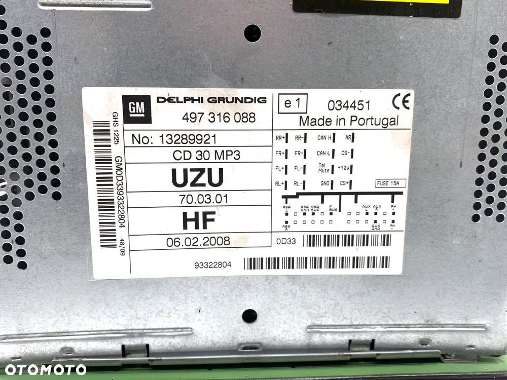RADIO  OPEL CORSA D (S07) 2006 - 2014 1.3 CDTI (L08, L68) 66 kW [90 KM] olej napędowy 2006 - 2011 - 5