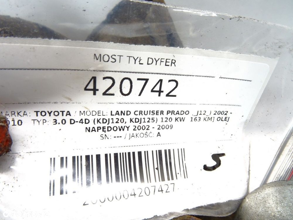 MOST TYŁ DYFER - 1999.00 PLN - TOYOTA LAND CRUISER PRADO (_J12_) 2002 - 2010 3.0 D-4D (KDJ120, - 7