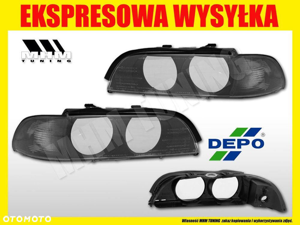 REFLEKTORY SZKLA KLOSZ kpl BLACK CZARNE DEPO TUNING BMW 5 E39 1996-2000 - 2