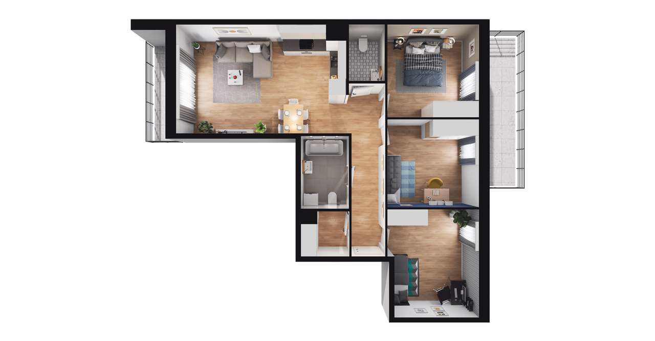 4-pokojowe mieszkanie 77m2 + balkon - Pełny obrazek: 2/23