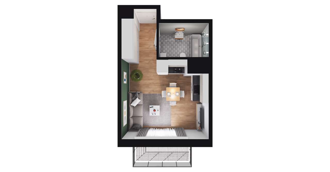 1-pokojowe mieszkanie 26m2 + balkon - Pełny obrazek: 2/18