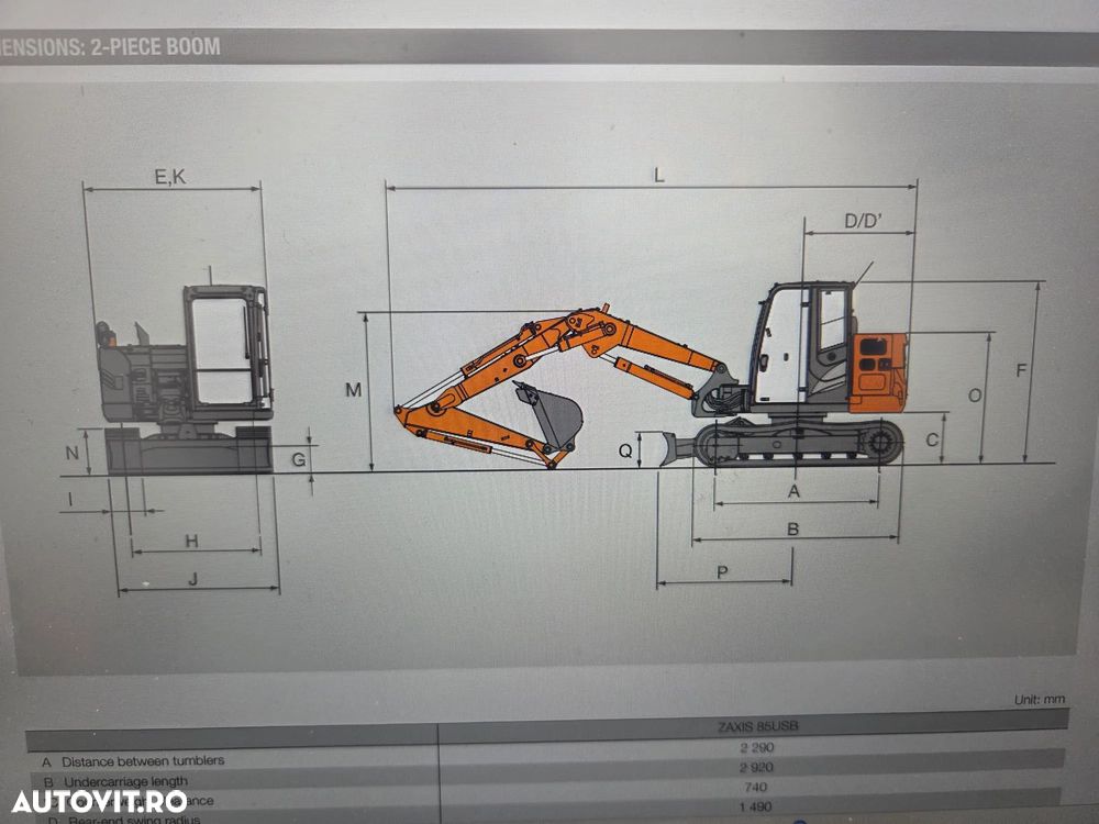 Hitachi ZX85USB-6, 2022, 2.513 ore, Masa 8,6 tone, CUPLA RAPIDA HIDRAULICA+3 CUPE NOI, inst picon pe brate, Camera pt masalier, Aer cond, senile cauciuc 90% ok, ad sapare 6m, computer de bord in romana, CA NOU, posibil leasing 4 ani, PROMOTIE 62.900 Euro+tva - 12