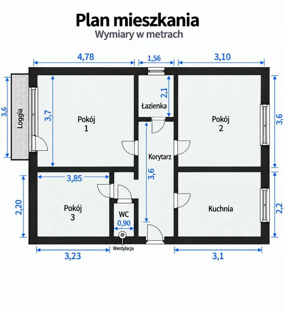 Mieszkanie na sprzedaż, 3 pokoje, 53 m², Łask