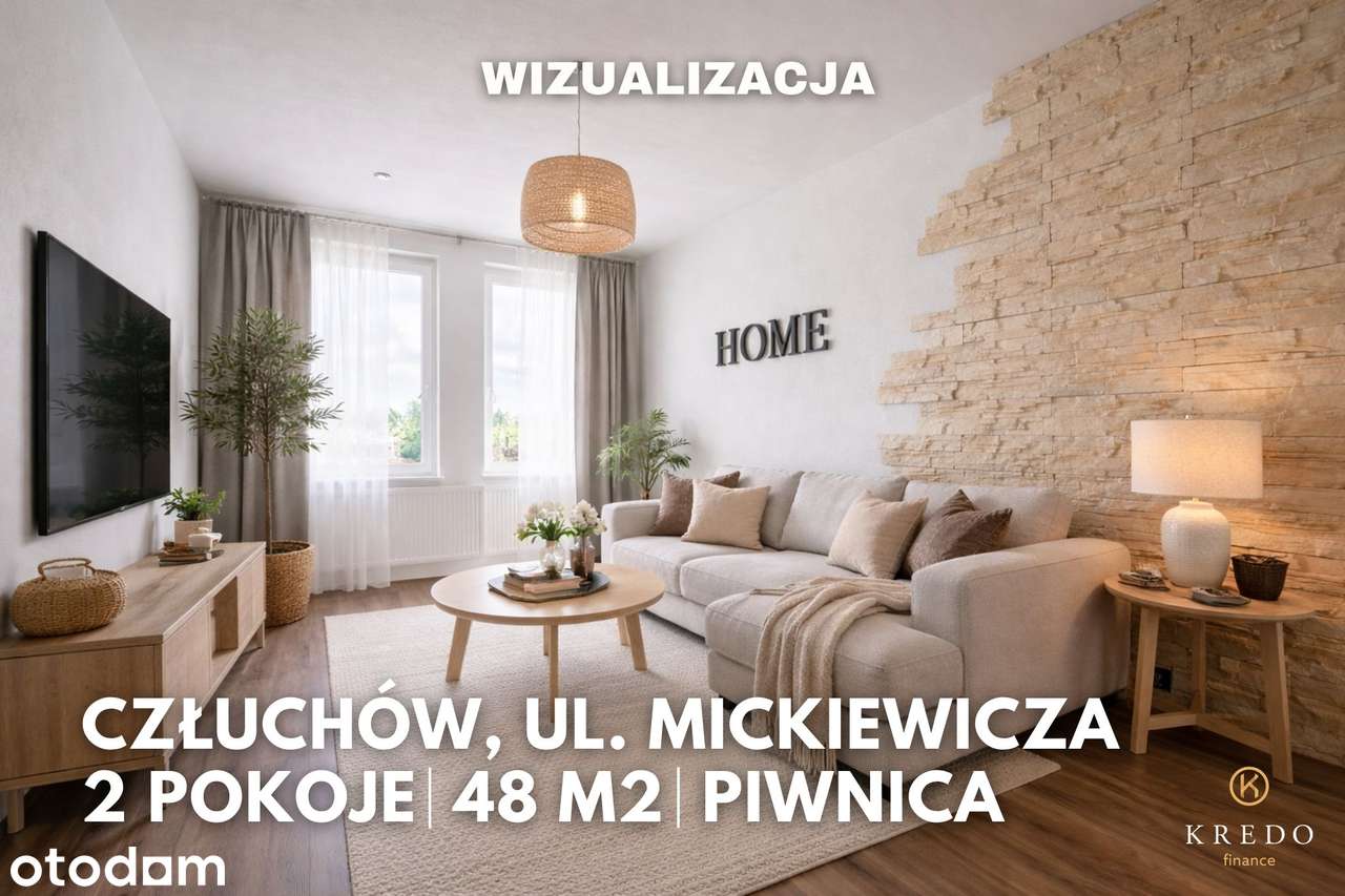 Mieszkanie 48 m² | 2 pokoje | Piwnica 13m² | Człuchów, ul. Mickiewicza