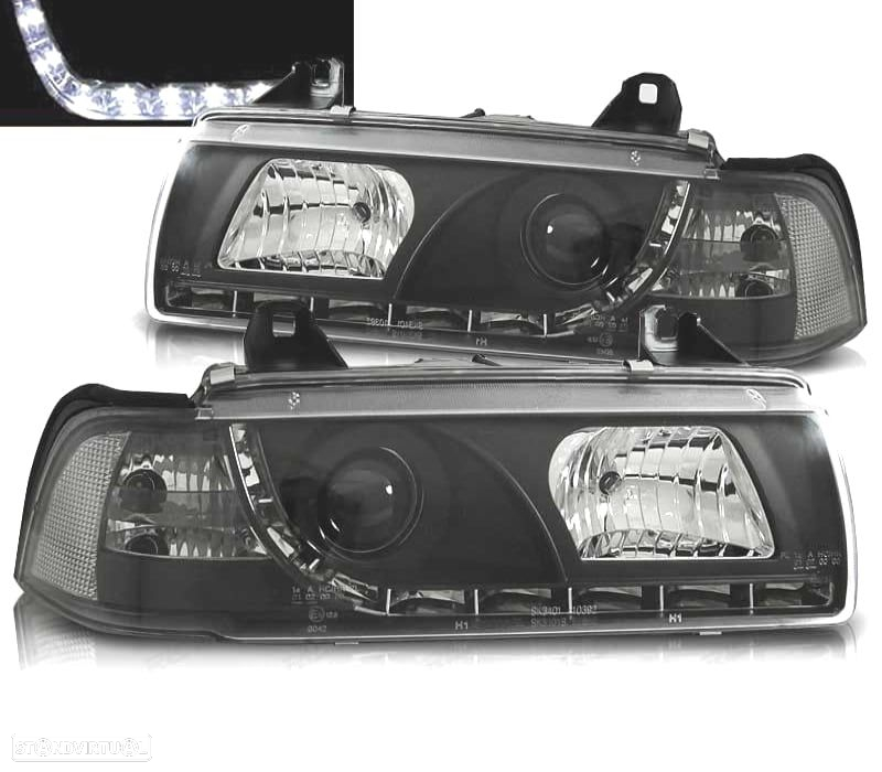 FARÓIS BMW SÉRIE 3 E36 90-99 LUZ DIURNA FUNDO NEGRO - 3
