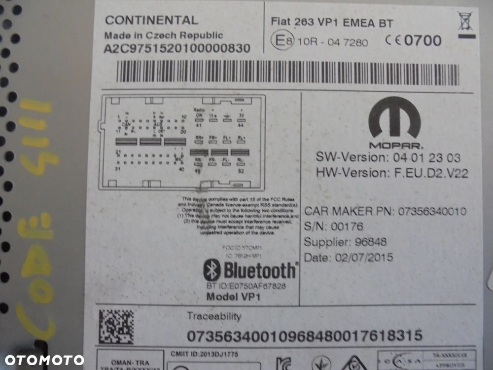 7356340010 RADIO FIAT DOBLO 2015- MULTIFUNKCYJNE DOTYK - 2