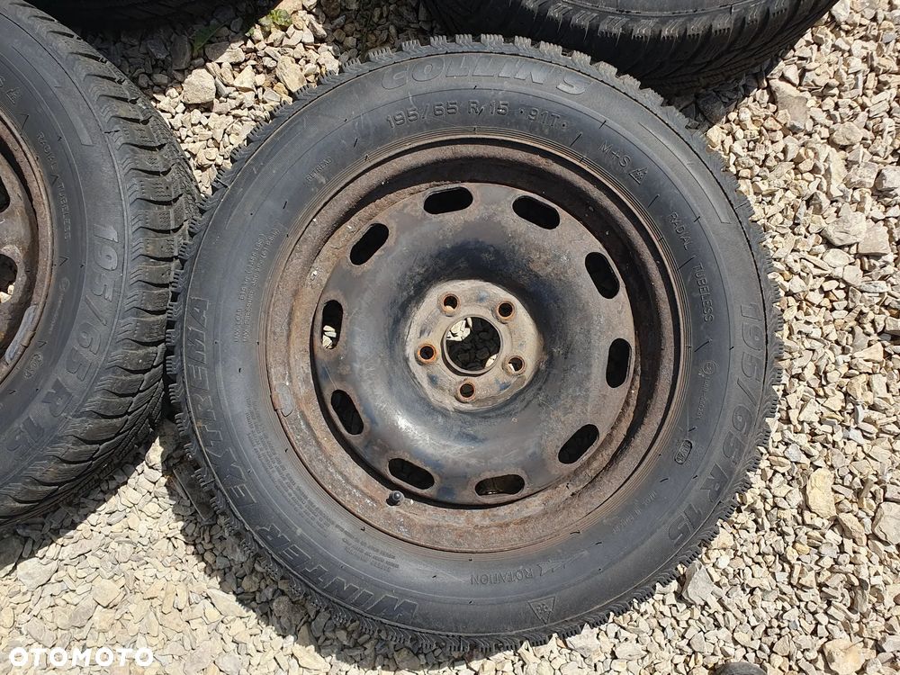 4x KOŁA FELGI STALOWE 15" ET38 6Jx15 5X100 + OPONY ZIMOWE 195/65 R15 COLLIN'S WINTER EXTREMA VOLKSWAGEN GOLF IV BORA POLO AUDI A3 SEAT LEON TOLEDO IBIZA SKODA FABIA OCTAVIA RAPID PRAKTIK KOMPLET 4 SZTUKI - 5